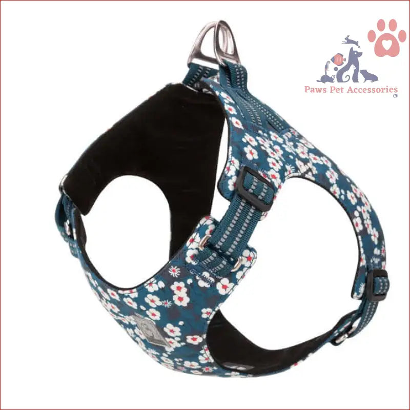 True Love Floral Doggy Harness in Blue with comfy padding and adjustable straps