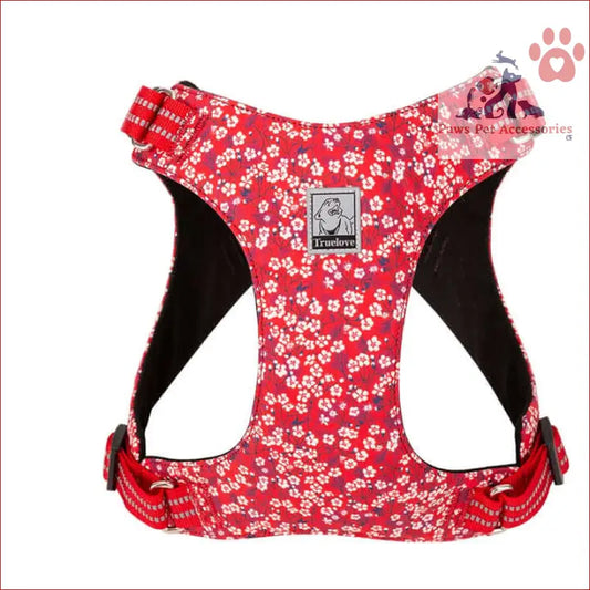 Red True Love Floral Doggy Harness with adjustable straps for stylish pups