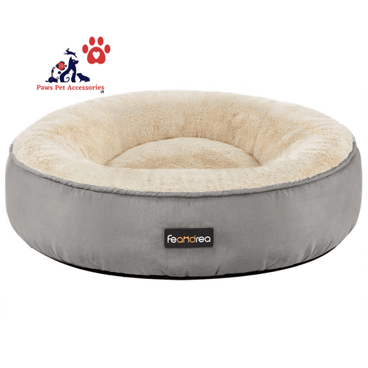 FEANDREA 50cm Dog Sofa Bed Round Shape Fabric Light Grey