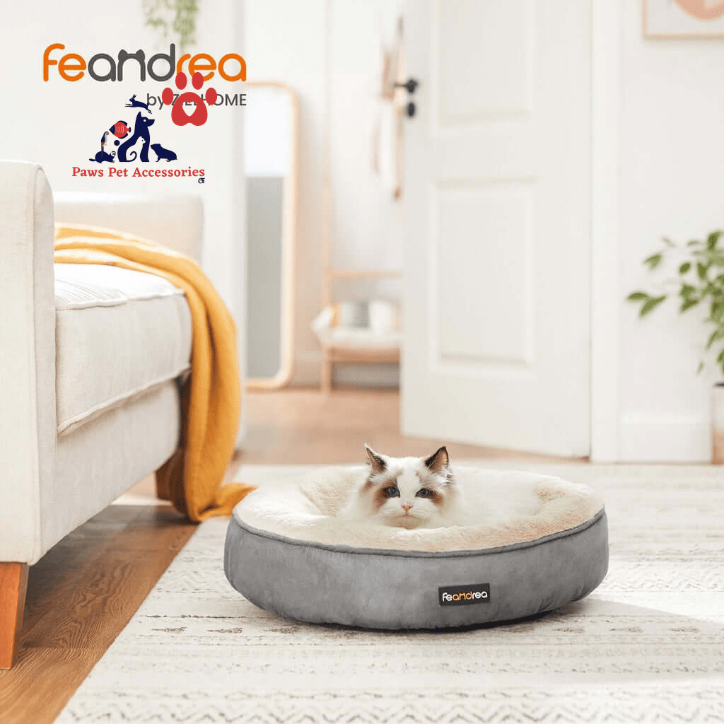 FEANDREA 50cm Dog Sofa Bed Round Shape Fabric Light Grey