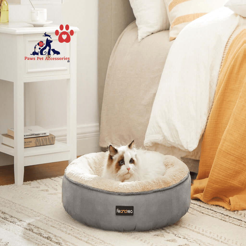 FEANDREA 50cm Dog Sofa Bed Round Shape Fabric Light Grey