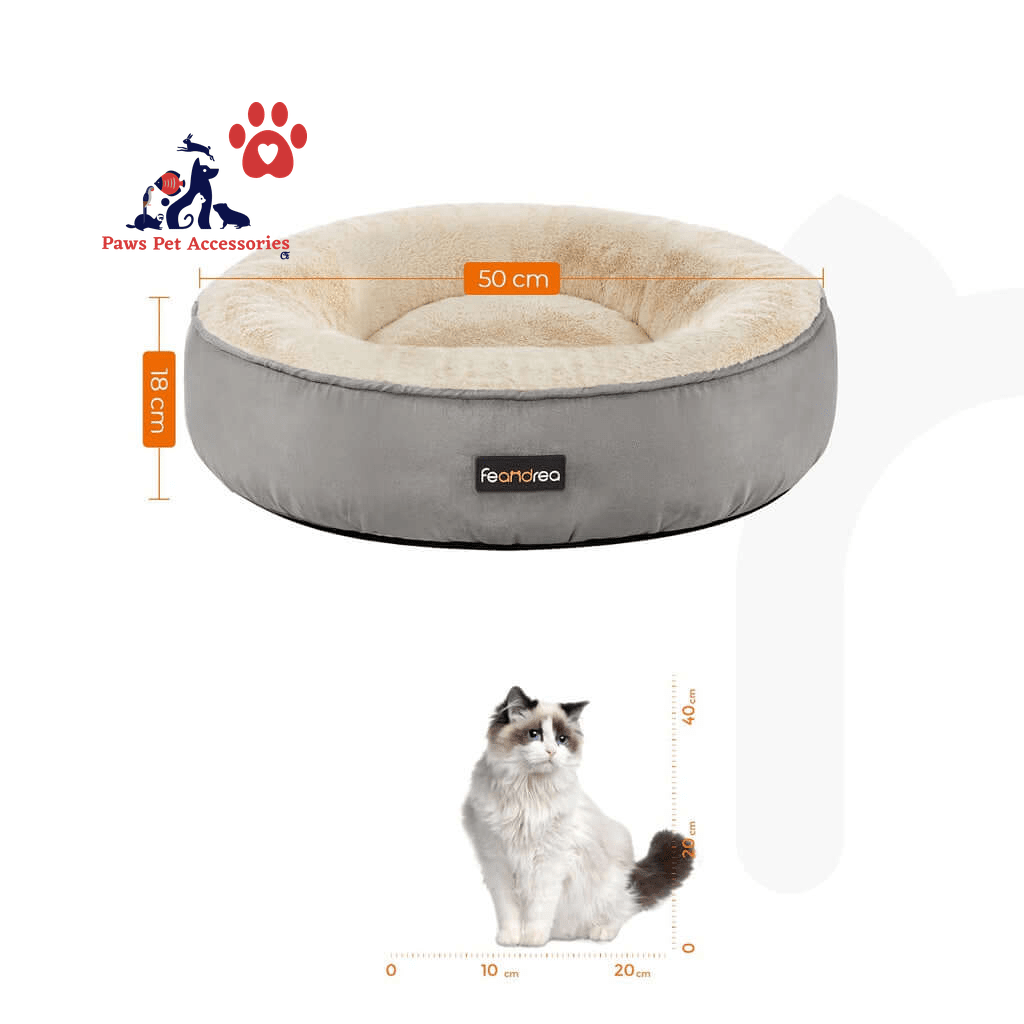 FEANDREA 50cm Dog Sofa Bed Round Shape Fabric Light Grey