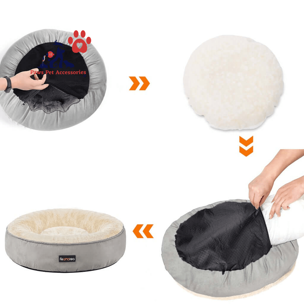 FEANDREA 50cm Dog Sofa Bed Round Shape Fabric Light Grey