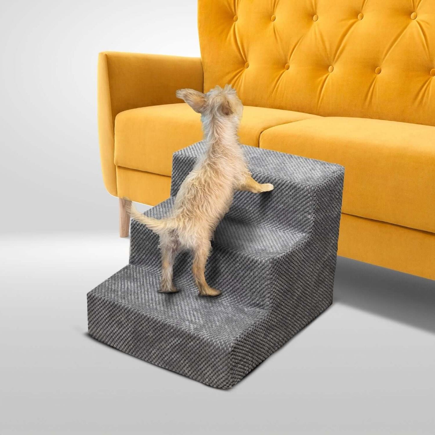 FLOOFI 3-Step Detachable Memory Foam Pet Stairs with Removable Washable Cover Grey