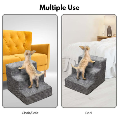 FLOOFI 3-Step Detachable Memory Foam Pet Stairs with Removable Washable Cover Grey