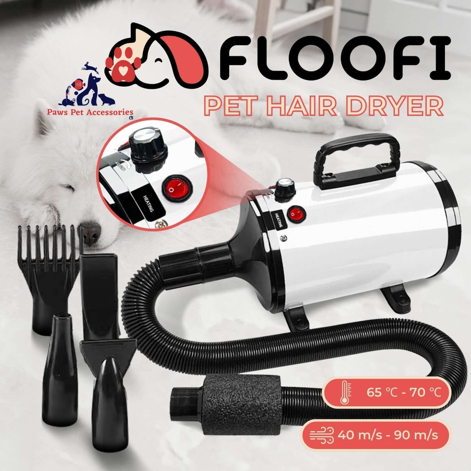 Floofi Pet Hair Dryer Advance Button Version White