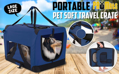 Portable Soft Dog Cage Crate Carrier L BLUE