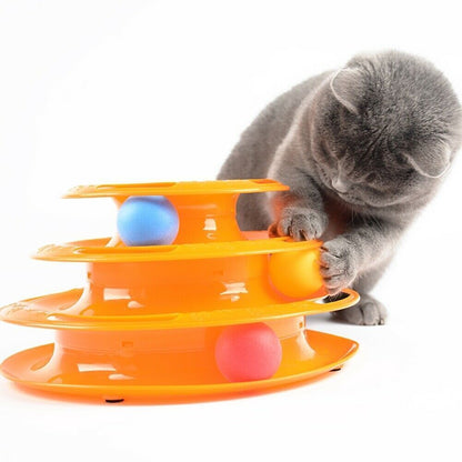 Funny Cat Toy Plastic Tower Interactive Track Ball Playing Game - Assorted Colours