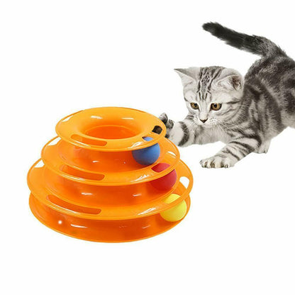 Funny Cat Toy Plastic Tower Interactive Track Ball Playing Game - Assorted Colours