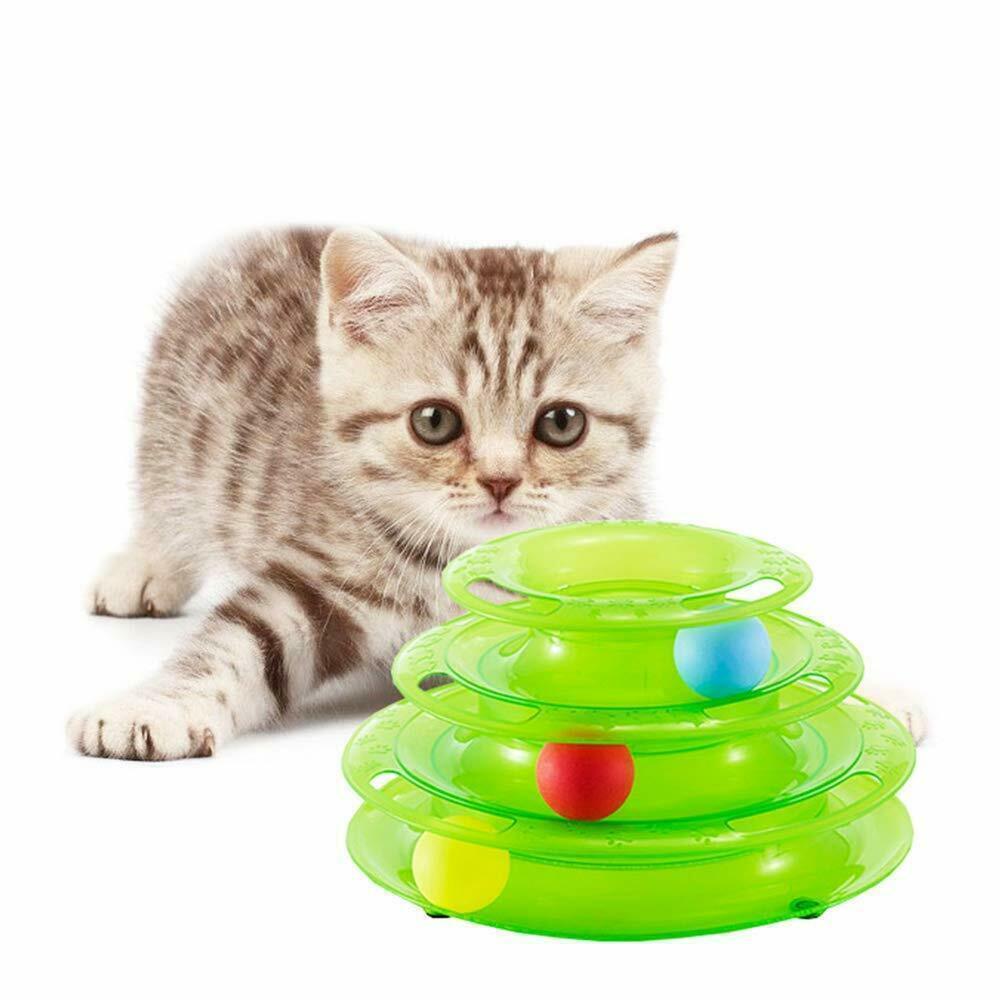 Funny Cat Toy Plastic Tower Interactive Track Ball Playing Game - Assorted Colours