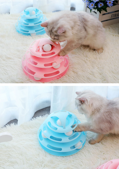 Funny Cat Toy Plastic Tower Interactive Track Ball Playing Game - Assorted Colours