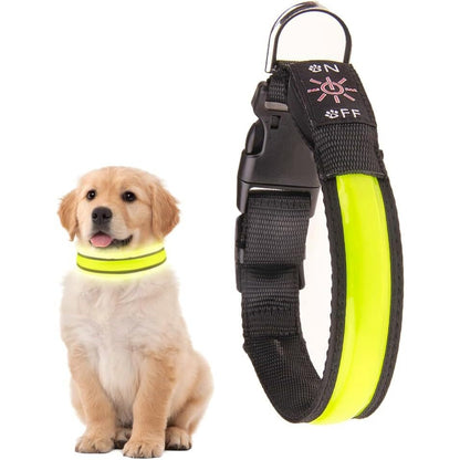 LED Dog Cat Collar USB Rechargeable Nylon Glow Flashing Light Up Safety Puppy