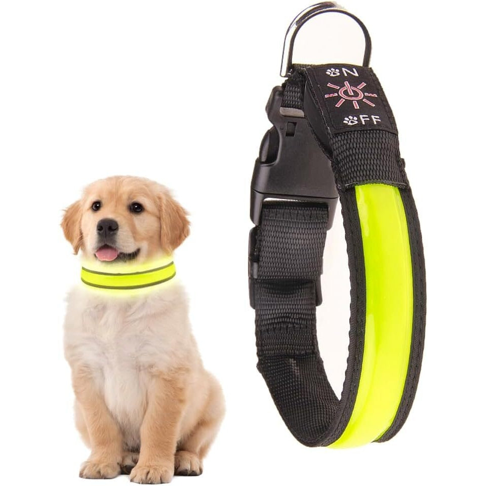 LED Dog Cat Collar USB Rechargeable Nylon Glow Flashing Light Up Safety Puppy