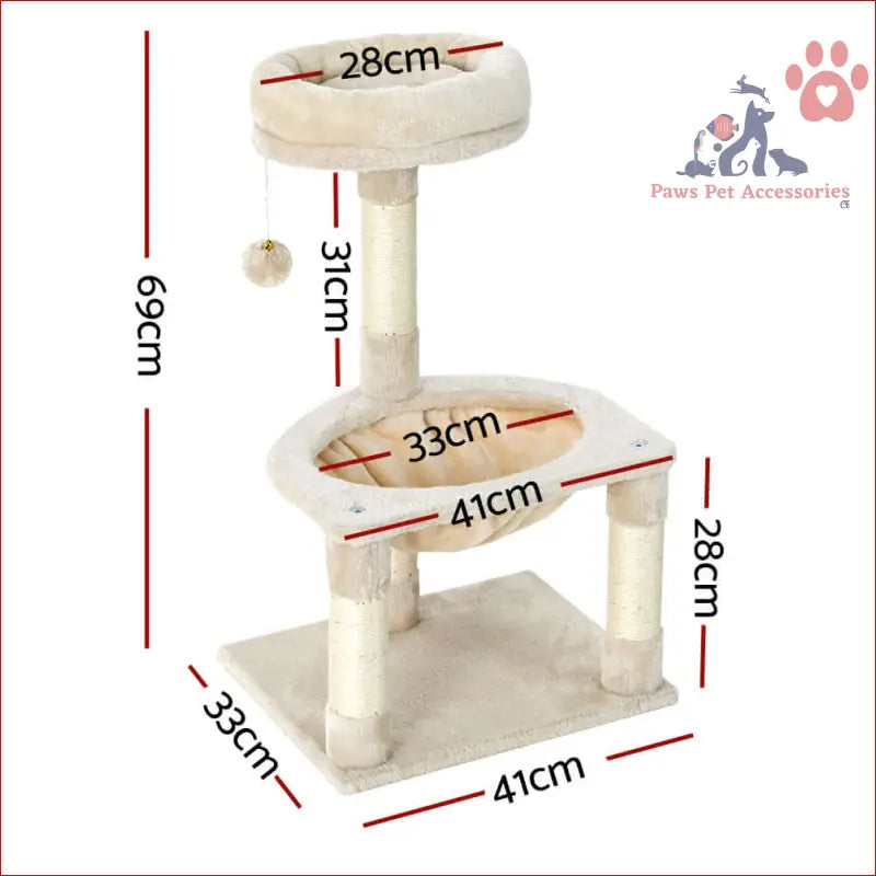 Multi-level Cat Tree 69cm featuring beige platforms and scratching post tower for fun