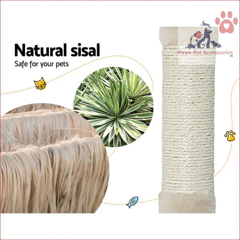 Natural sisal rope on a sturdy post tower scratcher for the i.Pet Cat Tree 69cm