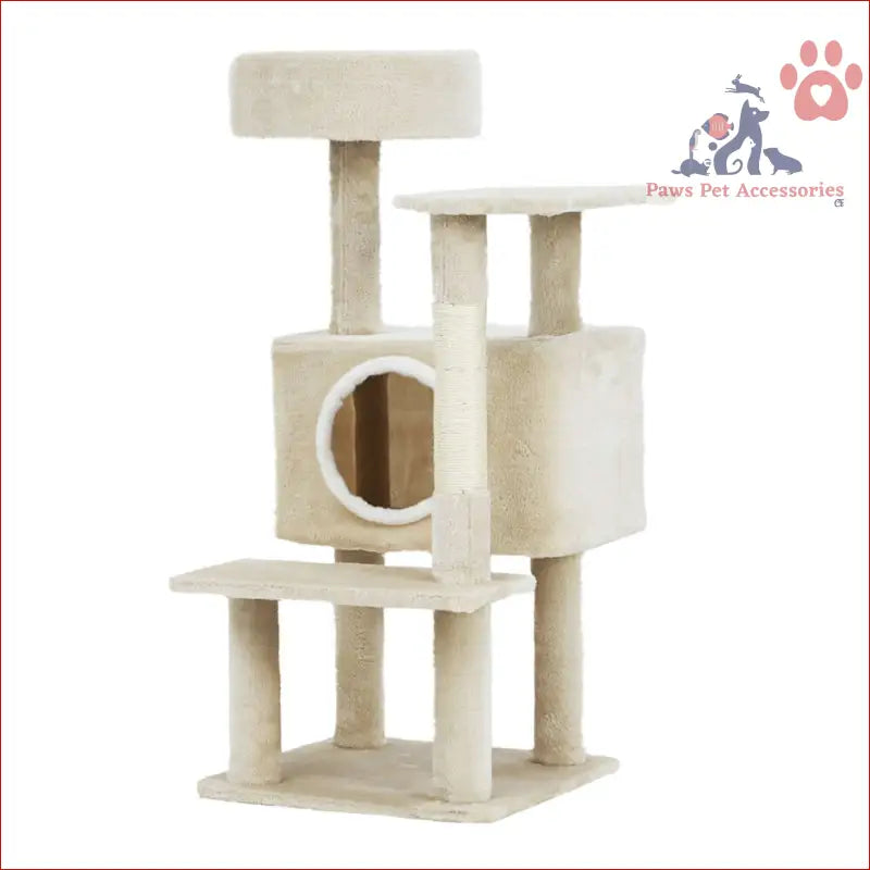 White cat tree 90cm with scratching posts and cozy cubby hole for happy cats