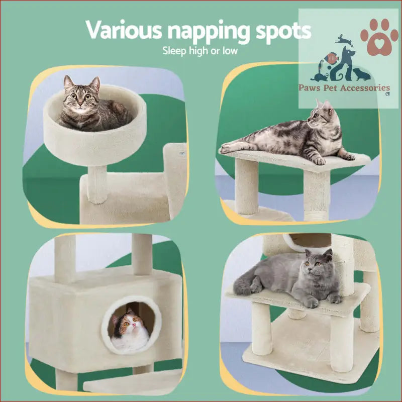 Multi-level cat tree 90cm with napping spots and cubby for playful cats