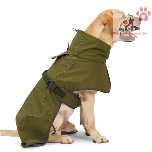 Yellow Labrador in a warm thickened reflective coat perfect for winter adventures