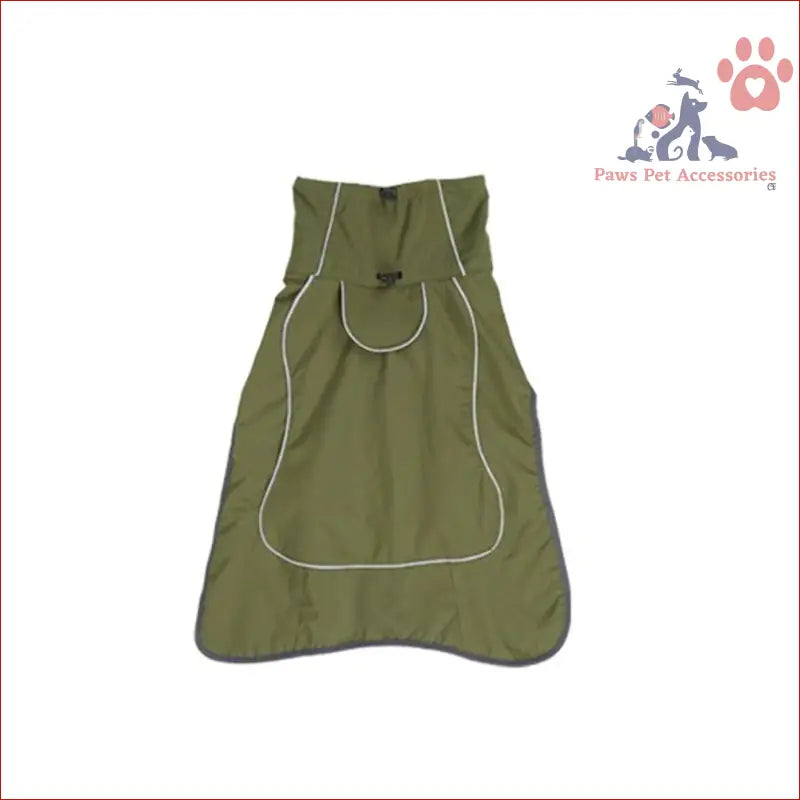 Olive green sleeveless dog coat with white piping for warm thickened reflective winter wear