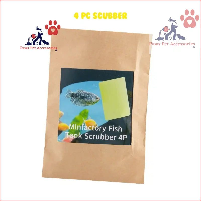 Mini factory fish tank scrubber set for cleaning tank moss and algae in a tan pouch