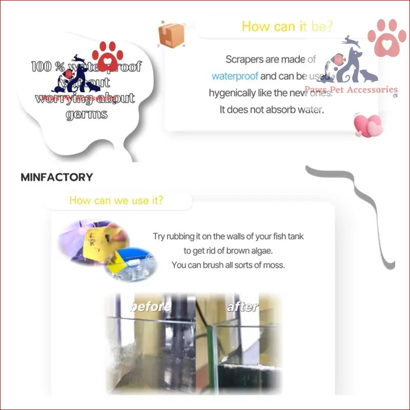 Aquarium scraper tool before and after cleaning for Fish Tank Moss and acrylic algae cleaner