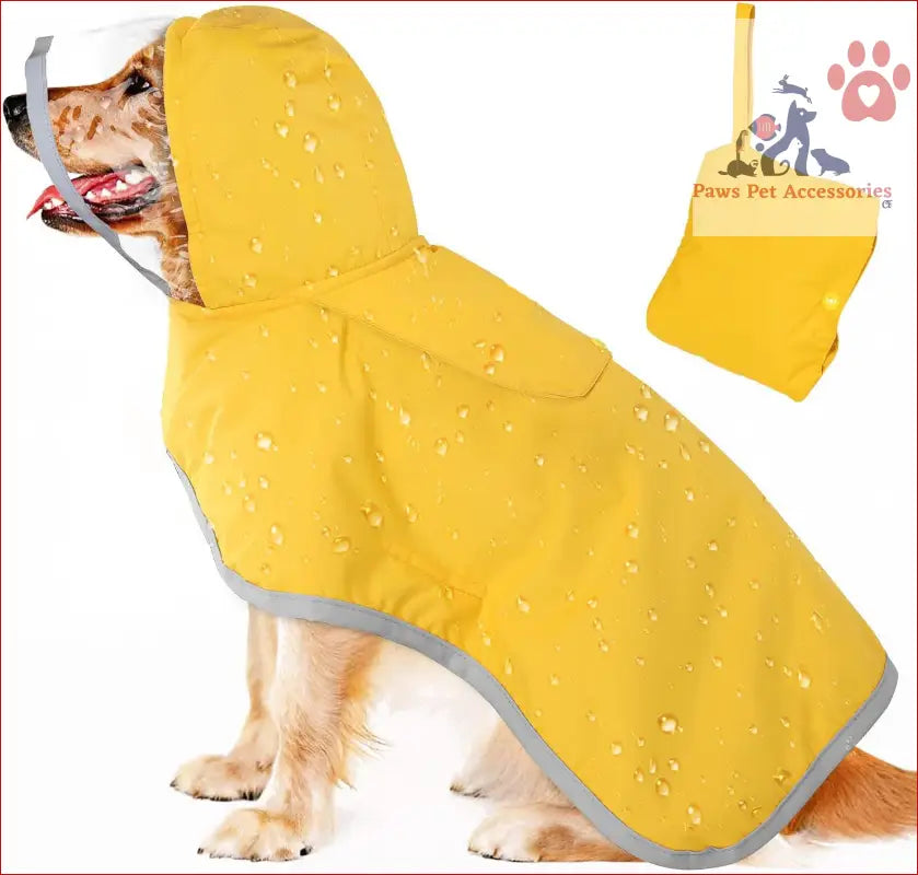 Yellow reflective adjustable pet raincoat with detachable hood for dogs and waterproof protection