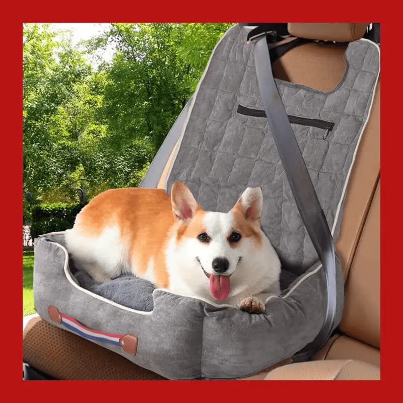 Anti-slip Pet Booster Seat with Storage Pockets and Safety Leash - Gray - Car 3