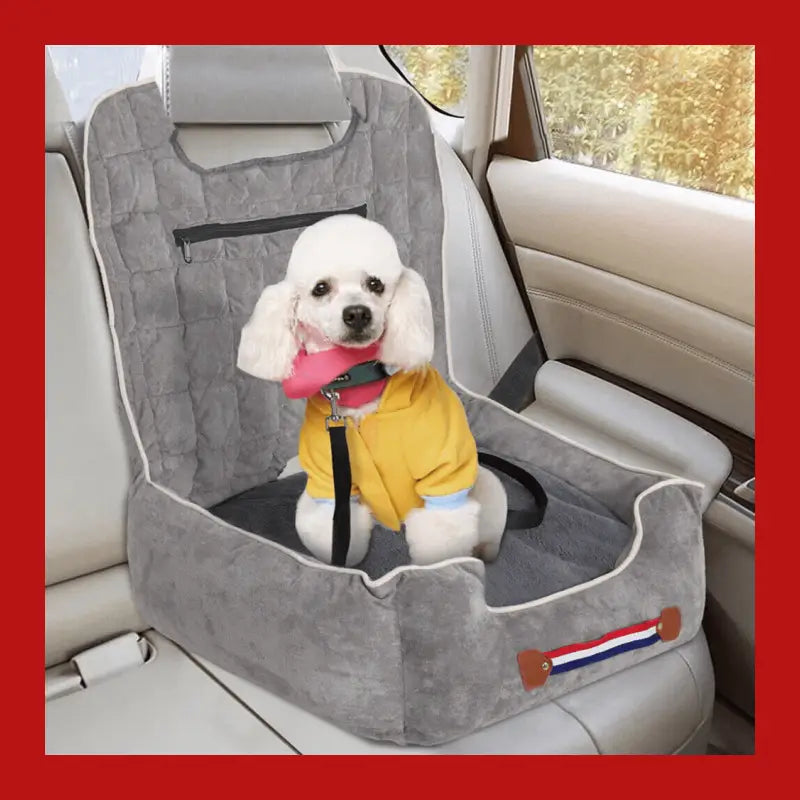 Anti-slip Pet Booster Seat with Storage Pockets and Safety Leash - Gray - Car 1