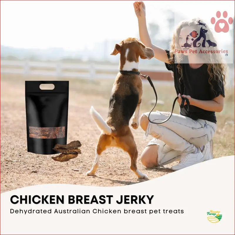 Black pouch of 2Kg Dog Treat Chicken Breast Jerky, dehydrated Australian healthy snacks