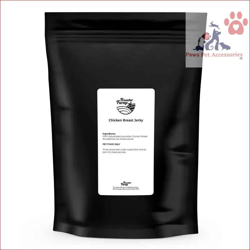 Black pouch with white label of chicken broth jelly for 1kg Dog Treat Chicken Breast Jerky