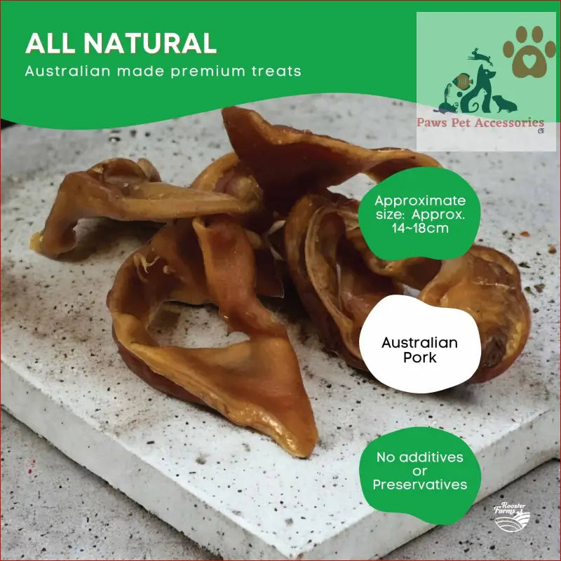 Curled brown pig ear strips made from Dehydrated Australian Healthy pork for puppies