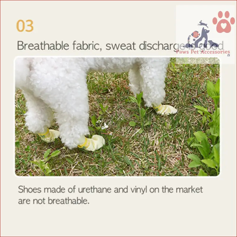 White fluffy material on grass with Dog Shoes Waterproof and Disposable Boots Anti-Slip