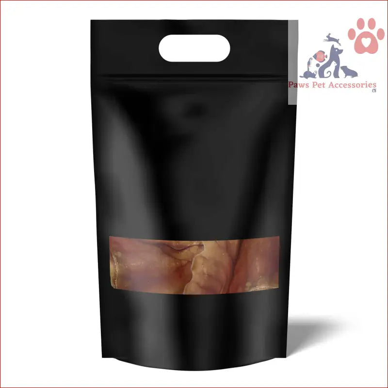 Black resealable pouch with window for 10x Dog Treat Large Pig Ears Dehydrated Australian Healthy