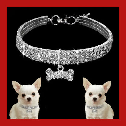 Bling Pet Dog Collar Fashion Bone Pendant Crystal Diamond Cat Collars for Small Medium Dogs Jewelry Necklace Pets