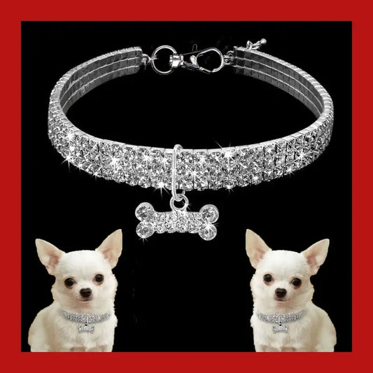 Bling Pet Dog Collar Fashion Bone Pendant Crystal Diamond Cat Collars for Small Medium Dogs Jewelry Necklace Pets