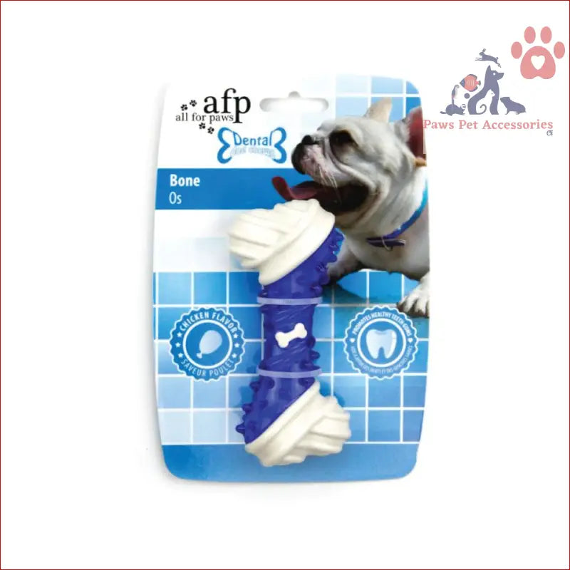 Blue and white Dog Chew Bone for puppies, perfect for dental teething with chicken flavour taste