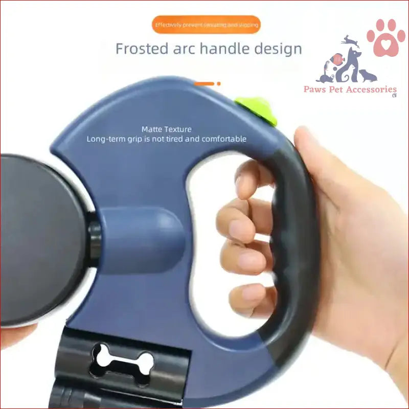 Blue Dual Retractable Dog Leash featuring frosted arc handle and matte texture design