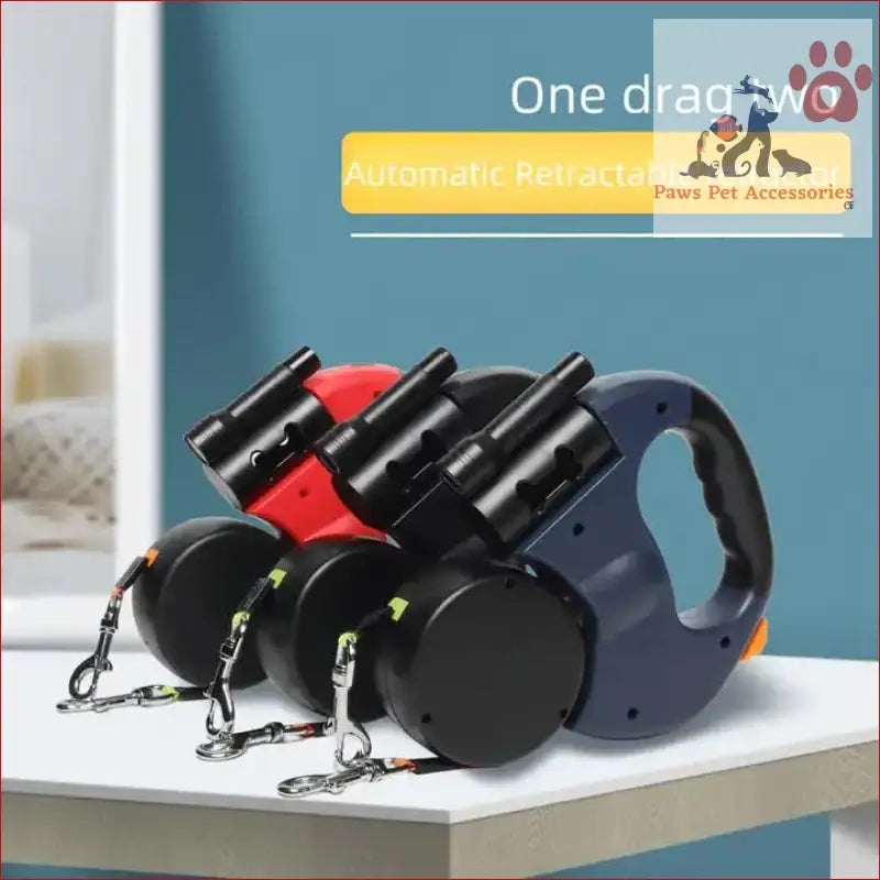 Blue Dual Retractable Dog Leash featuring multiple attachment points for easy use