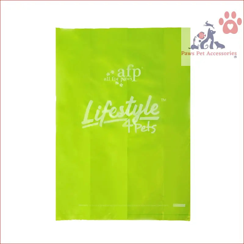 Bright lime-green package of 15 Dog Poop Bags with Holder Dispenser Waste Roll Lavender