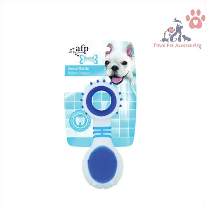 Blue and white circular Dog Dental Rattle for puppy teething and cleaning gums rubber