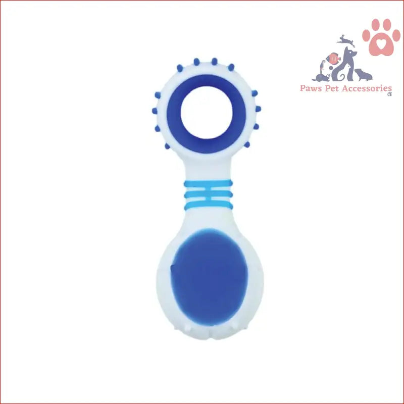 Blue and white dog dental rattle for blue puppy teething and cleaning gums rubber