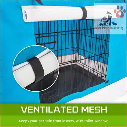 Metal wire pet crate with mesh for airflow, part of the Cage Cover Enclosure for Wire Dog Cage