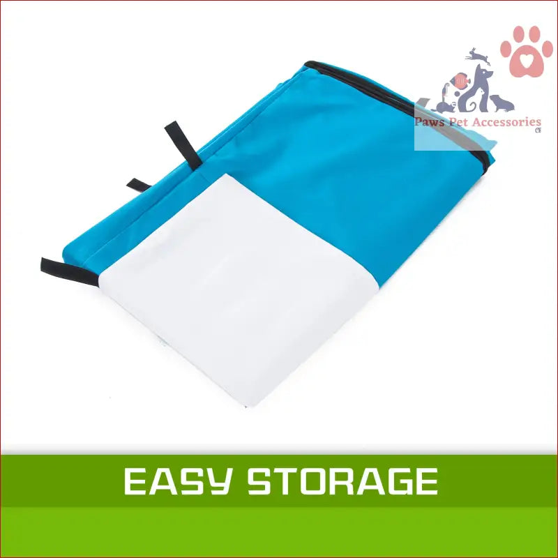 Two-tone blue and white storage bag for wire dog cage crate with zipper closure