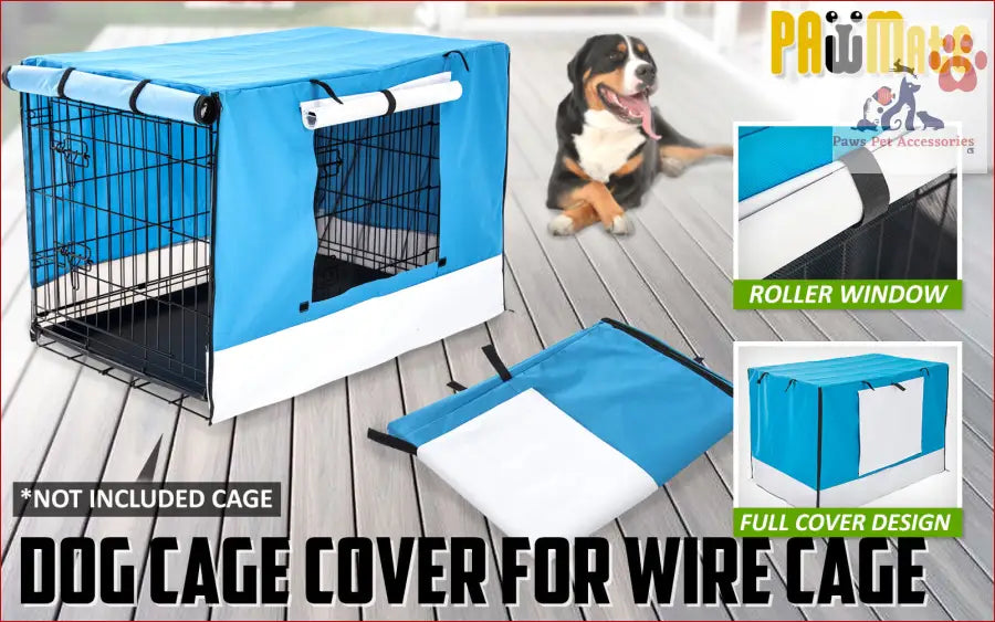 Blue and white cage cover enclosure for a wire dog cage, perfect for your pup’s comfort