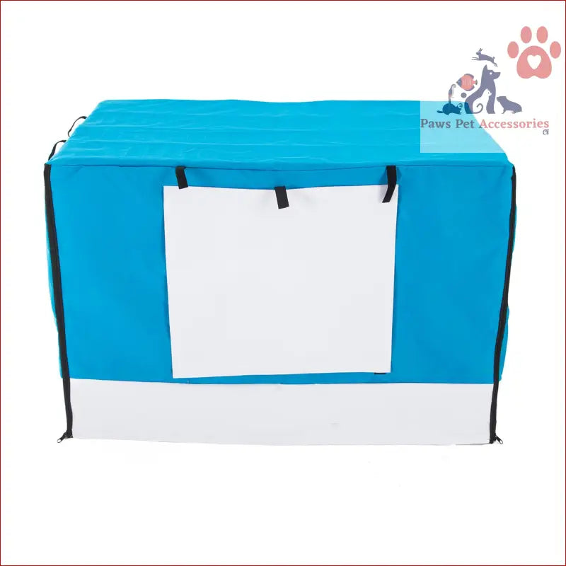 Bright blue cage cover enclosure with white panel for wire dog cage crate 24in