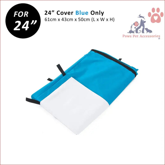 Blue and white cage cover enclosure for a 24-inch wire dog cage crate