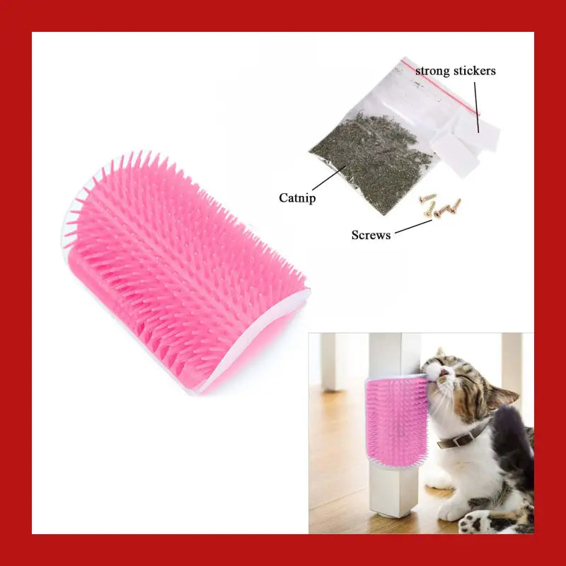 Cat Self Groomer Catnip Dog Toy Corner Wall Scratcher Comb Grooming Massage Brush Pink - Pet Supplies 1