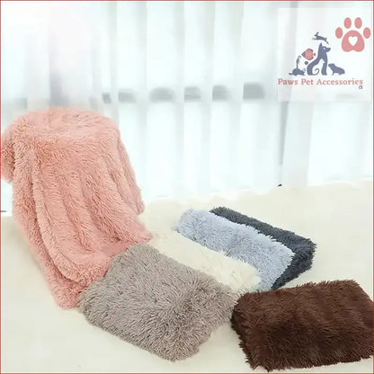 Collection of fluffy pet blankets-soft faux fur in vibrant colors for cozy pet comfort