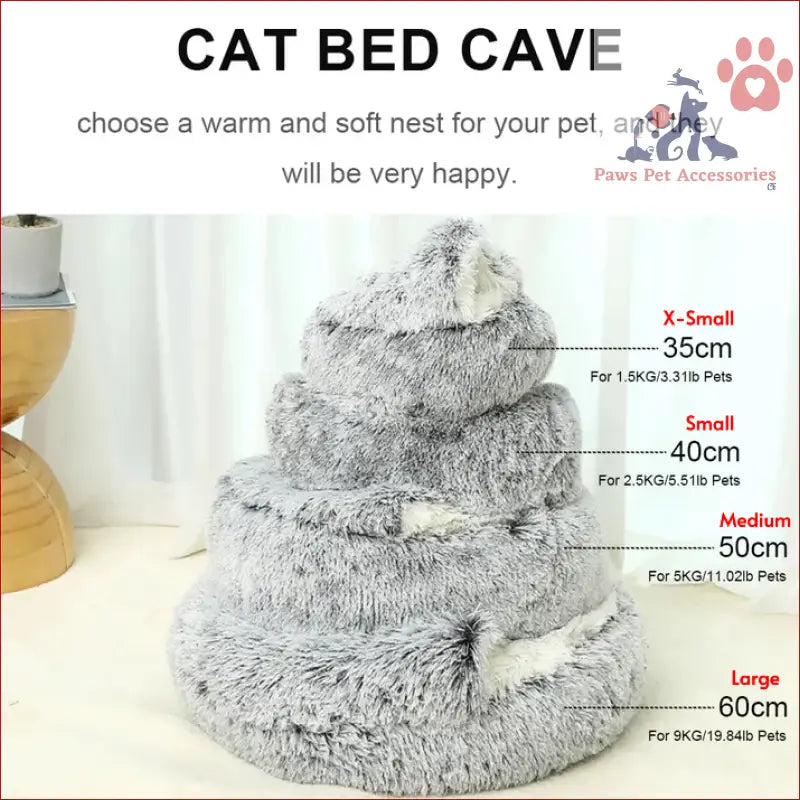 Cozy Burrowing Cave Pet Bed in fluffy gray for cats and small dogs from PawfectFriend