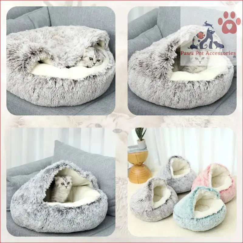 Plush Gray PawfectFriend Cozy Burrowing Cave Pet Bed for Cats and Dogs, Soft and Warm